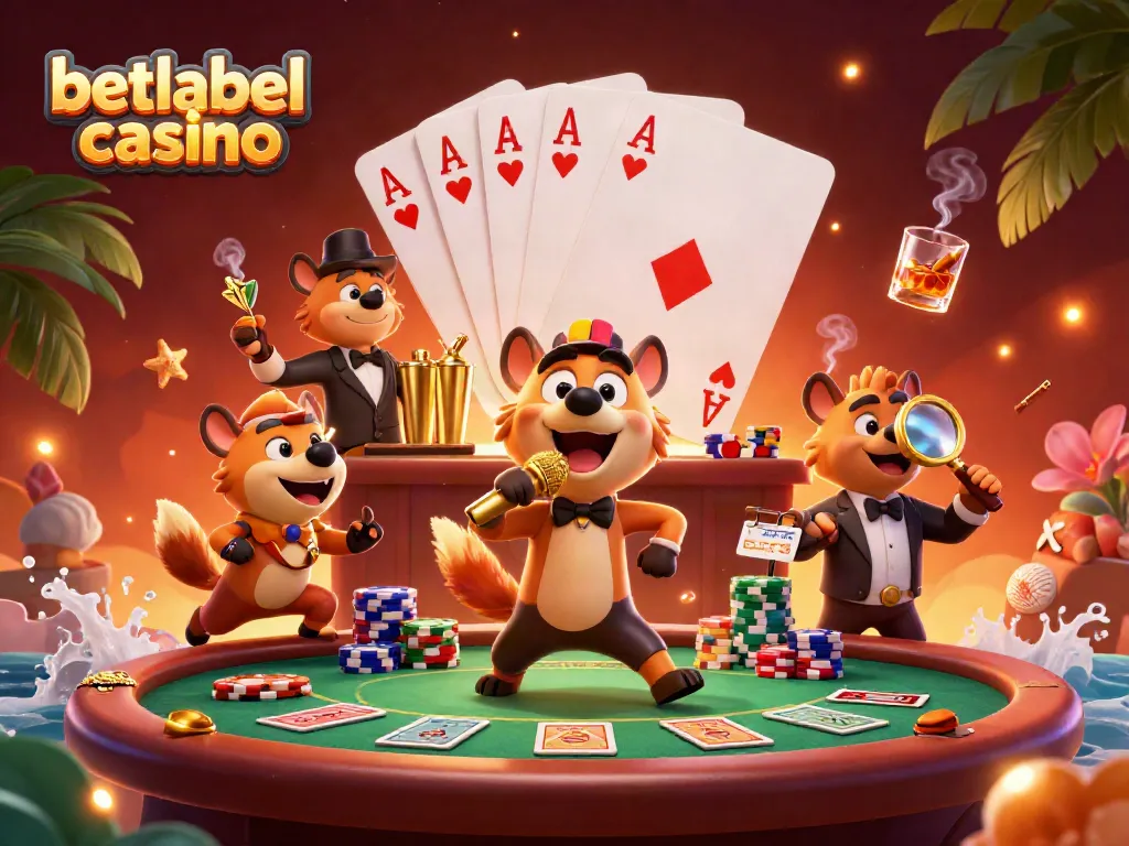 Experience the excitement of betlabel casino with lively hyena characters at a comedy casino.